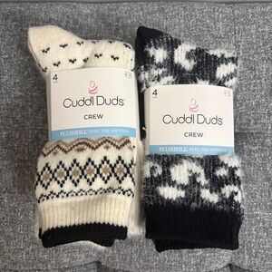 Cuddl Duds Women's Crew Socks - Black, White, and Brown Pattern